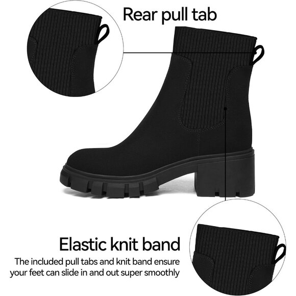 Women Black Suede Low Wedge Heel Slip On Chunky Platform Chelsea Ankle Boots - Picture 4 of 5